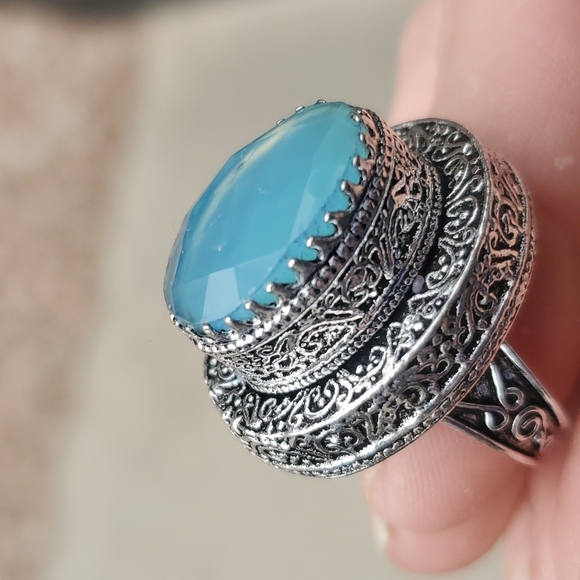 New Huge Faceted Chalcedony 925 Silver Statement Ring. - Picture 7 of 16